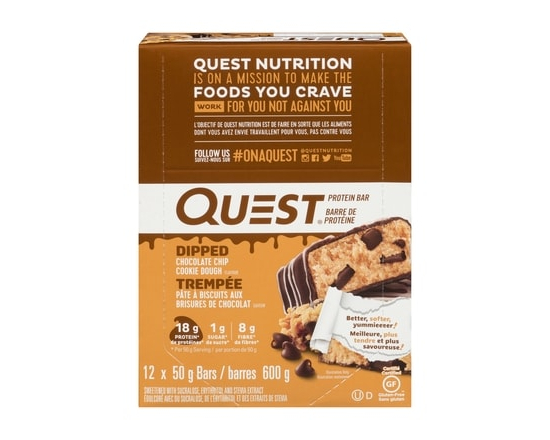 Barre de protéine trempée pâte à biscuits aux brisures de chocolat saveur (caisse) - 50.0 G