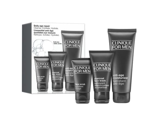 Clinique Daily Age Repair Men's Skincare Set: Cleanse. Exfoliate. Hydrate - 1 EA