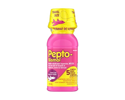 Pepto Bismol Liquid for Nausea, Heartburn, Indigestion, Upset Stomach, and Diarrhea - Fast Relief for 5 Symptoms, Original Flavor, Travel Size - 100 M