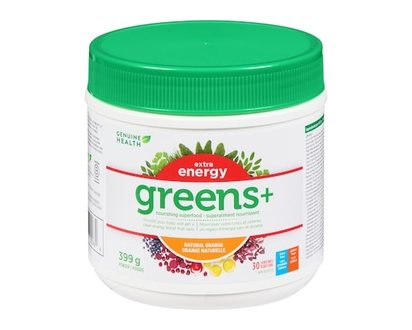 Genuine Health Greens+ Extra Energy Superfood, Natural Orange, Non GMO - 399.0 G
