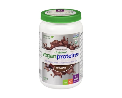 Genuine Health Fermented Organic Vegan Proteins+, Natural Chocolate Protein Powder - 600.0 G