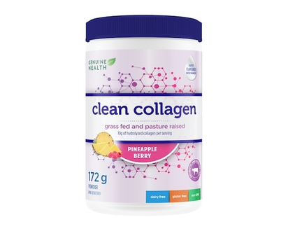 Genuine Health Clean Collagen, Pineapple Berry Hydrolyzed Bovine Collagen Powder, Grass Fed - 172 G