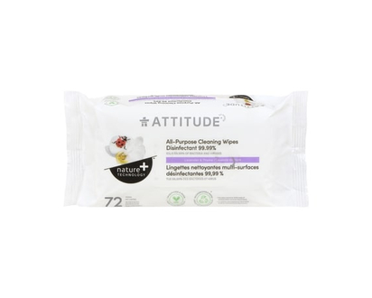 Attitude Cleaning Wipes Disinfectant 99.99% Lavender & Thyme 72 Wipes - 72.0 EA