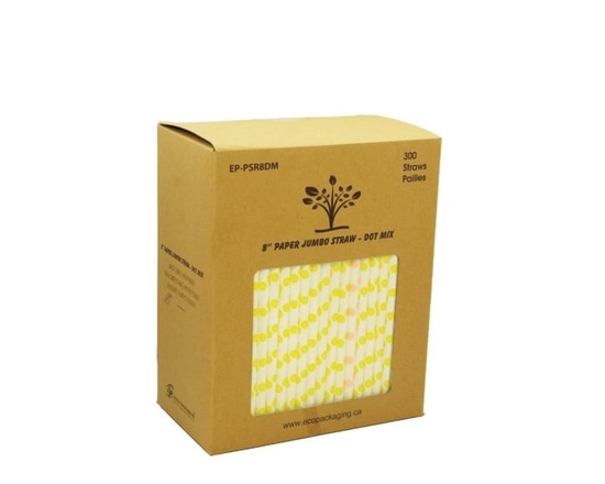 8 Inch Paper Straws - Dot Mix - 300.0 EA