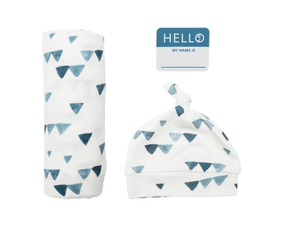 Couverture Hello World + Bonnet Noué - Triangles Marine - 1.0 EA
