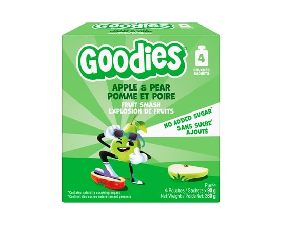 Goodies Kids Snack Apple & Pear Fruit Smash Pouch, No Added Sugar Kids Fruit Pouch for School Lunchb - 360.0 G