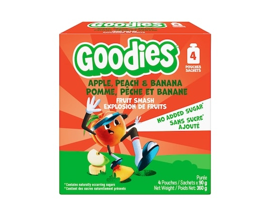 Goodies Kids Snack Apple, Peach & Banana Fruit Smash Pouch, No Added Sugar Kids Fruit Pouch for Scho - 360.0 G