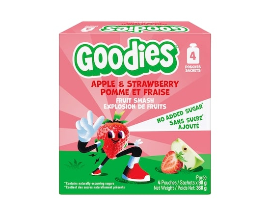 Goodies Kids Snack Apple & Strawberry Fruit Smash Pouch, No Added Sugar Kids Fruit Pouch for School - 90.0 G