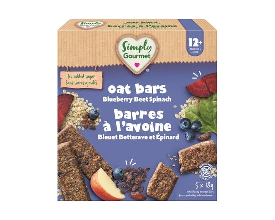 Simply Gourmet Toddler Snacks Oat Bars Blueberry Beet Spinach - 18.0 G