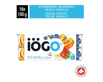 IÖGO Pots de yogourt sans matière grasse fraise/bleuet/pêche/vanille 0 % - 100.0 G