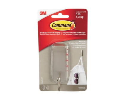 3M Brushed Nickel Hook, Medium - 1.0 EA