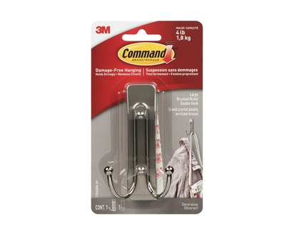 Large Brushed Nickel Double Hook Decorative - 1.0 EA