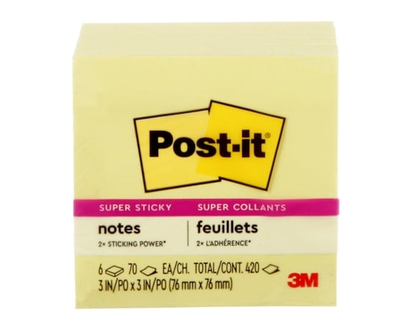 Post it Super Sticky Notes, Canary Yellow, 3 in x 3 in - 1.0 EA