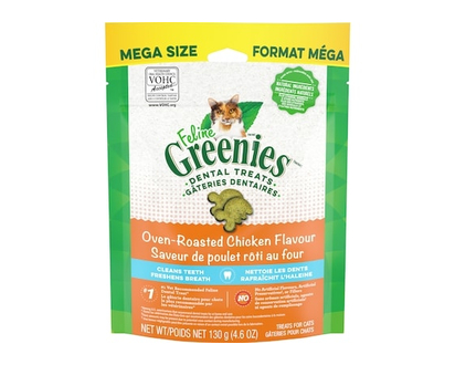 Greenies Feline Adult Natural Dental Care Cat Treats, Chicken Flavour Mega Size - 130.0 G