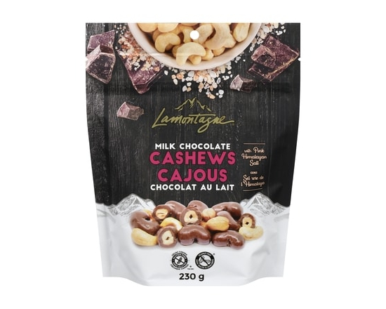 Lamontagne Cajous chocolat au lait avec sel rose de l'himalaya - 230.0 G