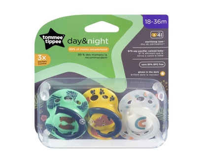 Sucette Tommee Tippee Fun Style et sucette Fun Style Night qui brille dans l'obscurité, conception symétrique, sans BPA, boîte de stérilisation inclus