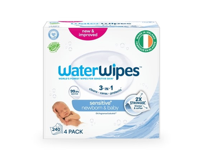 WaterWipes Sensitive+ Newborn & Baby Wipes, 3-In-1 Cleans, Cares, Protects, 99.9% Water, Unscented & Hypoallergenic, 240 Count - 240.0 EA
