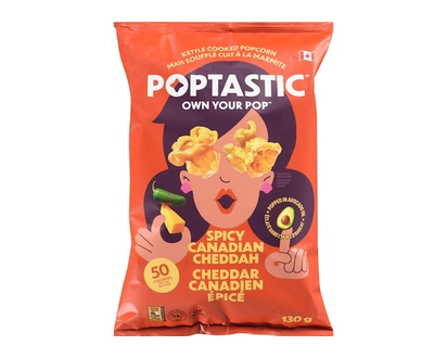 POPTASTIC Kettle Cooked Popcorn Spicy Canadian Cheddah - 130.0 G
