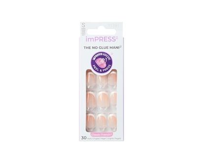 Kiss Impress French Press-On Nails, Model, White, Short Length, Squoval Shape, 30 Count - 1 EA