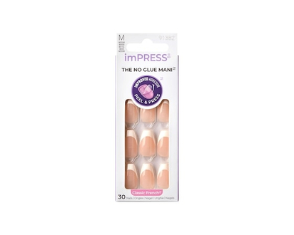 Kiss Impress French Press-On Nails, Ideal, White, Medium Length, Coffin Shape, 30 Count - 1 EA