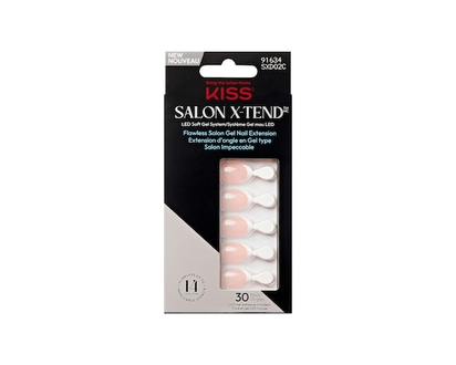 Kiss Salon X-Tend Led Soft Gel System Decorated Nails, White, Short Almond, 34 Count - 1 EA