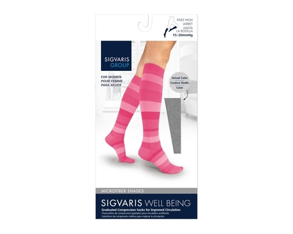Sigvaris Microfiber Shades Compression Socks, Women, Pink Stripe - Size A - 1 EA