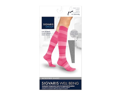Sigvaris Microfibre à motifs, bas de compression, femme, rayures rose - Grandeur C - 1 CHA