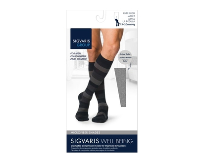 Sigvaris Microfiber Shades Compression Socks, Men, Onyx Stripe - Size A - 1 EA