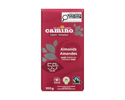 Camino Organic Dark Chocolate Bar, Almonds 55% - 100.0 G