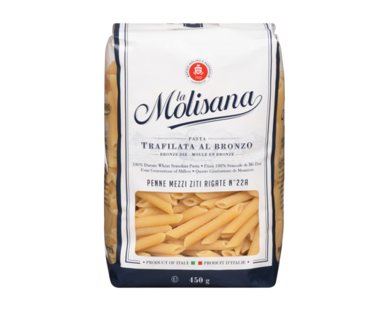 100% Durum Wheat Semolina Pasta Penne Mezzi Ziti Rigate N°22a - 450.0 G