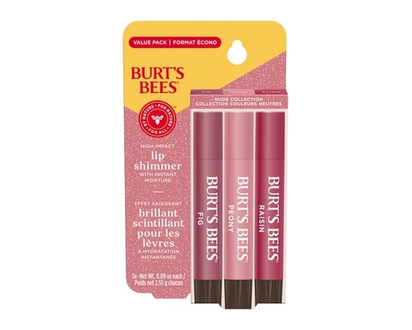 Burt's Bees Lip Shimmer, 100% Natural Origin Lip Gloss, Tinted Lip Colour Pack of 3 - (Pink) Champagne, Watermel - 2.55 G
