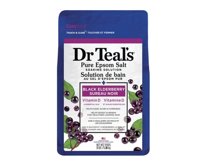 Dr. Teal's Pure Epsom Salt Soaking Solution, Black Elderberry with Vitamin D & Essential Oils, - 1.36 KG