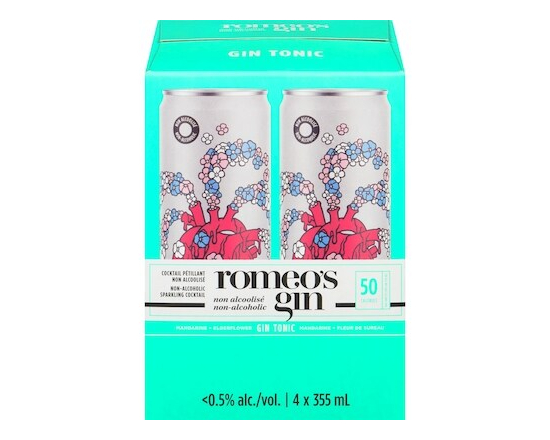 Romeo's Gin Gin tonic cocktail pétillant non alcoolisé mandarine + fleur de sureau - 355.0 ML