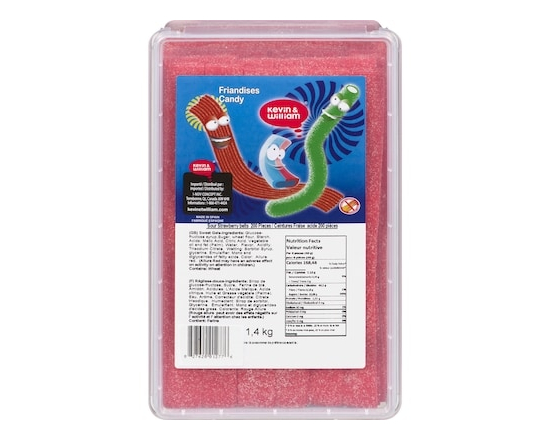Kevin & William Candy Sour Strawberry Belts 200 Pieces - 1.4 KG