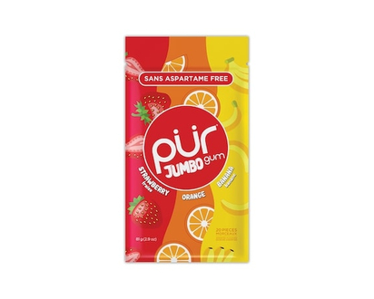 Pur Gum Jumbo Aspartame Free Natural Strawberry, Banana, Orange Flavour Gum - 81.0 G
