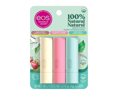 eos Baume à lèvres 100 % naturel et biologique, trois tubes - Menthe douce, Gousse de vanille - 12 G