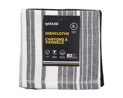 InHouse Premium 5 Pack Cotton Terry Dishcloth Charcoal - 5.0 EA