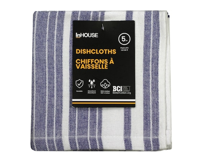 InHouse Premium 5 Pack Cotton Terry Dishcloth Navy - 5.0 EA