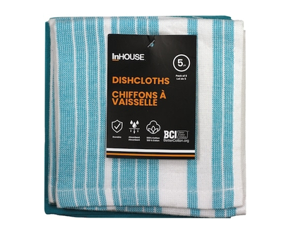 InHouse Premium 5 Pack Cotton Terry Dishcloth Cyan - 5.0 EA