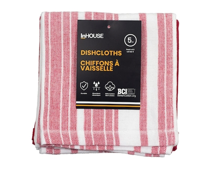 InHouse Premium 5 Pack Cotton Terry Dishcloth Red - 5.0 EA