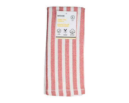 InHouse 2 Pack Terry Tea Towel Red - 2.0 EA