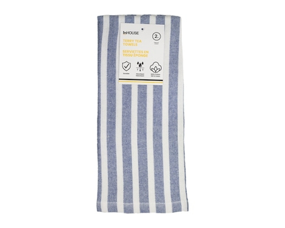 InHouse 2 Pack Terry Tea Towel Blue - 2.0 EA