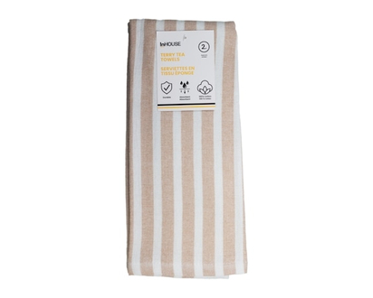 InHouse 2 Pack Terry Tea Towel Tan - 2.0 EA