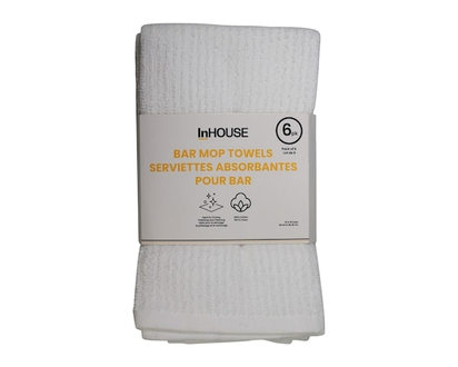 InHouse 6 Pack Bar Mop Towels White - 6.0 EA