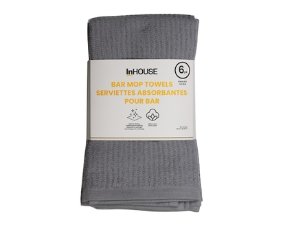 InHouse 6 Pack Bar Mop Towels Light Grey - 6.0 EA