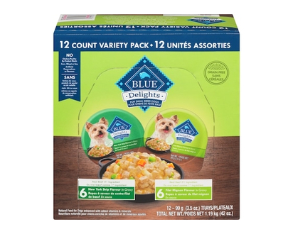 Blue Buffalo Delights Filet Mignon in Gravy & NY Strip in Gravy Variety Pack 12 ct. - 1.188 KG