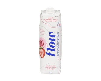 Flow Water Alkaline Spring Water Organic Strawberry + Rose Flavoured Water - 1.0 L