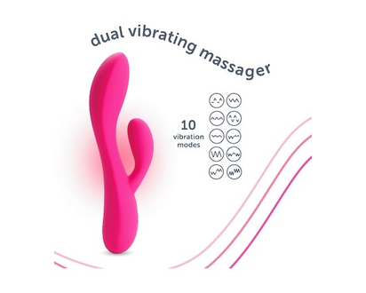 Plus One Dual Rabbit Vibrator for Women - Made of Body-Safe Silicone, Fully Waterproof, USB Rechargeable - Dual Vibrating Massager with 10 Vibration S