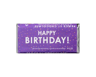 Peace By Chocolate Happy Birthday Chocolate Bar, Milk Chocolate with Hazelnuts - 92.0 G