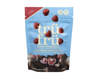 trufru Framboises de la nature, congelées fraiches et enrobées de chocolat blanc et noir - 170.0 G